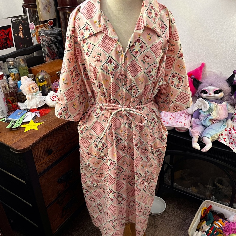 Vintage Floral Pink Women's House Dress